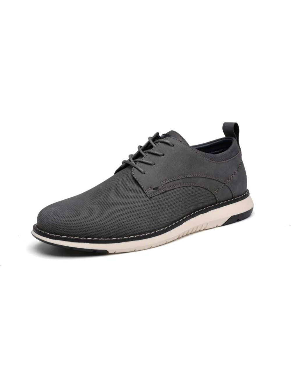 Men's Grey Pin-dot Kitten Heel Perforated Lace-up Business Dress Oxford Shoes